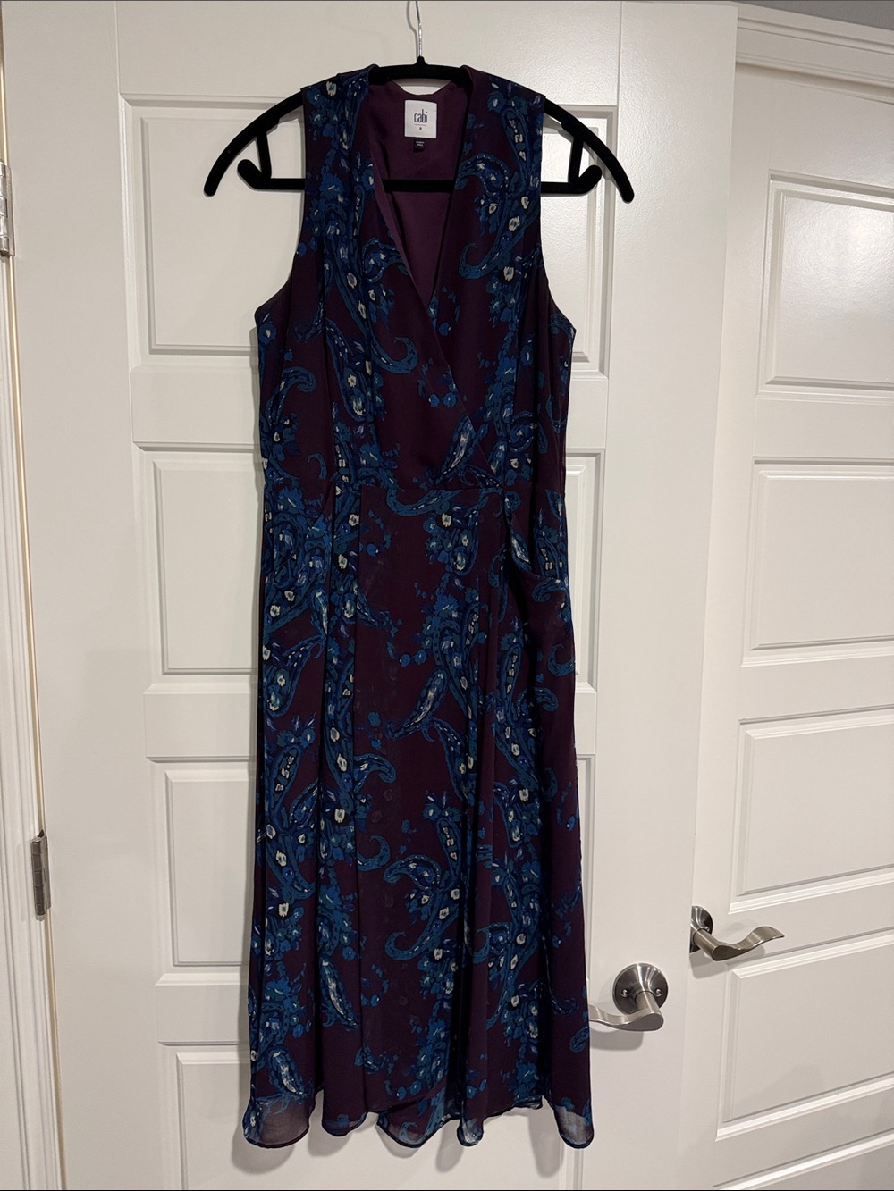 CAbi Purple Midi Dress with Blue Paisley Print